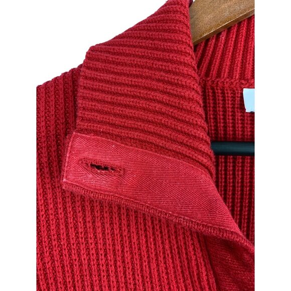 D&Co Red Ribbed Button-Up Cardigan Sweater XS Cotton Acrylic Pockets - Picture 4 of 6